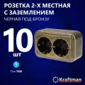 Розетка накладная наружней открытой установки двухместная RA 16-238-ЧБ, с заземлением, черная под бронзу, 10 шт