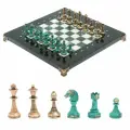 Шахматы Стаунтон фигуры бронза / патина 28х28 см из змеевика и мрамора 128213