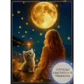 Алмазная мозаика COLOR VISION OF LIFE Девушка с котиком под луной, 40х50 см