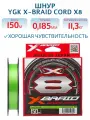 Шнур плетеный для рыбалки YGK X-Braid Braid Cord X8 150 м #1.2 диаметр 0.185 мм разрывная нагрузка 11.3 кг цвет зеленый