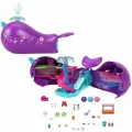 Polly Pocket Sparkle Cove Adventure Narwhal Adventure Boat - 2 куклы, 3 растворимые бусины, 13 аксессуаров, 2 уровня, 6 игровых зон, варианты игр в воде, для детей от 4 лет, HKV71