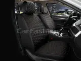 Накидки для Geely Monjaro Coolray Tugella Emgrand / Джили Атлас Atlas Pro и др. на передние сиденья SOTA FRONT ромб (соты) Велюр Черный с красной строчкой