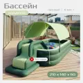 Детский надувной бассейн, складной 2.1 метра зеленого цвета + тент