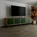 Тумба ТВ Парус-10 дуб крафт золотой и карбон дарк грин Тумба под телевизор на ножках, с ящиками, МДФ, 180см