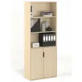 Стеллаж БАНГА-26, дуб молочный, с дверками и отрытой полкой, (ВхШхГ) 177,2х69,8х32,6 см, ЛДСП