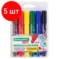 Комплект 5 шт, Фломастеры смываемые детские противоударный наконечник 6 цветов, BRAUBERG KIDS, ПВХ-упаковка с европодвесом, 152178