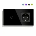 Сенсорный выключатель WiFi 1 клавиша 1 розетка 2 поста (1G+1EU) стекло 157х86мм цвет черный