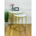 Комплект круглых столов чайные со столешницей из ЛДСП на металлической основе, столешница белая на золотистых ножках