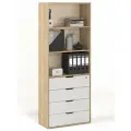 Стеллаж БАНГА-36, дуб сонома-белый, с ящиками и открытой полкой, (ВхШхГ) 177,2х69,8х32,6 см, ЛДСП