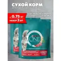 PURINA ONE для взрослых кастрированных котов и стерилизованных кошек с говядиной и пшеницей (0,75 + 0,75 кг)
