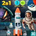 Ракета с запуском WiMi и космическая станция, в комплекте 3 минифигурки инопланетян и космонавтов, детский игровой набор с карточками планет-6