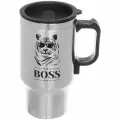 Термокружка 450мл с подогревом от прикуривателя «BOSS», серебристая, для горячих напитков