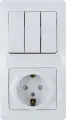 Блок выключатель с розеткой встраиваемый Schneider Electric Glossa 3 клавиши с заземлением со шторками цвет белый