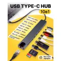 Переходник - разветвитель USB HUB 10 в 1 Type-C, HDMI, SD Card, TF Card, LAN серебристый