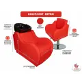 Парикмахерский комплект Retro с черной раковиной и кресло на круглом основании в красном цвете