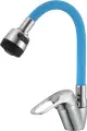 Смеситель для кухни D-lin D150628-6T с гибким изливом, с поворотным изливом, хром, синий, глянцевый, однорычажный, латунный, с керамическим картриджем