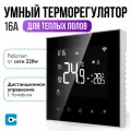Умный терморегулятор 16А Easy Tech для теплых полов из закаленного стекла, сенсорный, черный