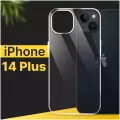 Тонкий силиконовый чехол для смартфона Apple iPhone 14 Plus / Противоударный чехол для телефона Эпл Айфон 14 Плюс с защитой от прилипания / Прозрачный
