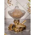 Стеклянная фигурная сахарница Bogacho Белла с крышкой на мраморной ножке подставке с птичкой для сахара, конфет и печенья