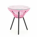 Кофейный стол KORNERA Акапулько, каркас черный, искусственный ротанг розовый