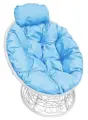 Садовое кресло M-group Папасан мини с ротангом белое + голубая подушка