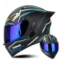 Шлем SOMAN SM955-S, матовый черный и синий, с двумя линзами