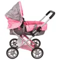 Коляска для кукол до 40 см металлическая, с переноской и корзиной, розово-серый