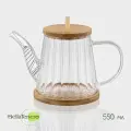 Чайник стеклянный заварочный с бамбуковой крышкой и металлическим фильтром Эко, 550 мл, 19х11х12,5 см