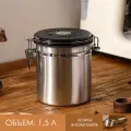 Герметичная банка для хранения сыпучих продуктов, 1,5 л, с индикатором даты, с ложкой, нержавеющая сталь, серебристая