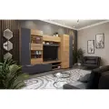 Гостиная комплект Сафари, тумба под телевизор, полка, шкафы, 300х51х200 см, Дуб Крафт золотой / Графит Софт