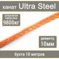 Высокопрочный синтетический канат UTX Ultra Steel 10мм р. н. не менее 9800кг из волокна UHMWPE, длина 10 метров
