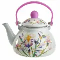 Чайник эмалированный EM-1312 Ирисы, 1.3л, трехслойное покрытие, съемный фильтр, для всех типов плит, белый