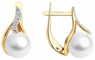 Серьги SOKOLOV, красное золото, 585 проба, фианит, жемчуг пресноводный культивированный, размер 18 мм