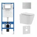 Инсталляция с унитазом комплект 6 в 1, унитаз TORNADO безободковый белый BURGOS ALTO (IB. BRA.234.1B1), клавиша смыва хром матовый, нержавеющая сталь INOX-S (IB. B016.01)
