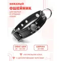 Кожаный ошейник с декоративными черепами (обхват шеи 26-33 см) для малых и средних собак / Чёрный
