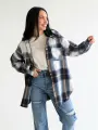 Рубашка Lady Gina в клетку с капюшоном фланелевая теплая, размер 56-58, синий, серый, белый, черный