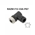 RAZM-F12-C6A-PG7 разъём М12 6 pin угловой / розетка (мама) / PG7 (4-6 мм диаметр под кабель)