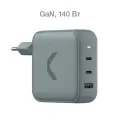 Быстрое зарядное устройство COMMO Core 140, 2xUSB-C + 1xUSB-A, 140 Вт, серо-зелёный