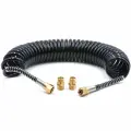 Еврошланг HQ-AH103-1012BLACKM18-BR полиуретановый, пневматический, спиральный, витой 10м, 8х12 мм. Пневмо-шланг магистральный, соединительный тягач-прицеп М18 латунь, 16 атм.