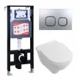 Комплект 3 в 1 инсталляция ESBANO FRAM + Унитаз подвесной Villeroy & Boch O Novo Directflush + кнопка хром матовая