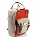 Рюкзак, Бежево-красный с коричневыми хлястиками