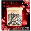 Стеклянная банка для сыпучих KELLI-3283 с бамбуковой крышкой объём:0,75л