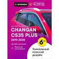 Плоские дефлекторы окон для Changan CS35 PLUS (Чанган ЦС35 плюс) 2019-2024, 2D ветровики с хром молдингом, Cobra Tuning 6 шт.