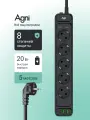 Сетевой фильтр, AGNI, 5 розеток + 2 USB и 1 TYPE-C, удлинитель сетевой 5м, с выключателем и предохранителем