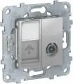 Розетка TV одиночная + комп. RJ45 кат 6 UTP SE Unica NEW, алюминий NU547030
