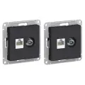 Розетка двойная ТВ + компьютерная RJ45 Systeme Electric AtlasDesign, кат. 5Е, механизм, карбон ATN001089(комплект 2 шт.)