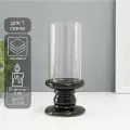 Подсвечник на 1 свечу Веллис, керамика, стекло, d=8 см, чёрный, 10x10x21.5 см