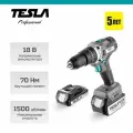 Дрель-шуруповерт аккумуляторная Tesla TCD18HD 18В 2x4/2Ач LiION 13мм 0-400/0-1500об/мин 70Нм 1ч кейс