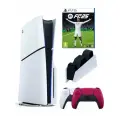 Игровая приставка Sony PlayStation 5 Slim, с дисководом, 1 ТБ, зарядная станция, 2й геймпад красный, игра Fifa 25