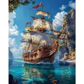 Алмазная мозаика на подрамнике 40x50 см. BoomBoomShop. Парусник в синем море